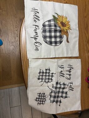 Hello Pumpkin & Happy Fall Buffalo Plaid Decorative Pillow Covers (Set of 2)